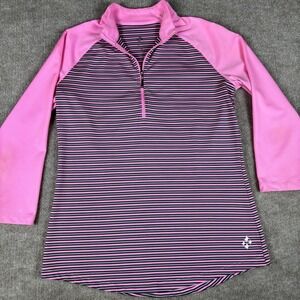 JoFit Women's Medium Pink Striped 1/4 Zip Golf Pullover Long Sleeve Athletic Top